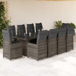 vidaXL Ensemble de bistro de jardin 11 Pièces coussins gris poly rotin