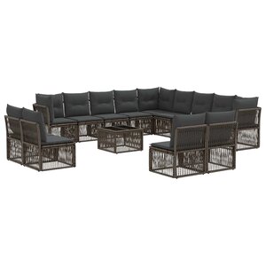 vidaXL Ensemble de canapé de jardin 14 Pièces Gris polyrotin