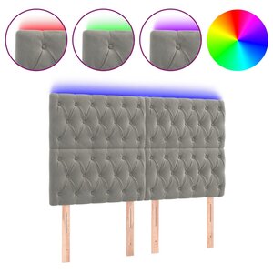 vidaXL Tête de lit à LED Gris clair 144x7x118/128 cm Velours