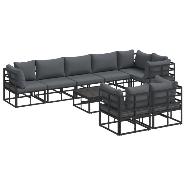 vidaXL Ensemble de canapé de jardin 9 pc Noir Aluminium
