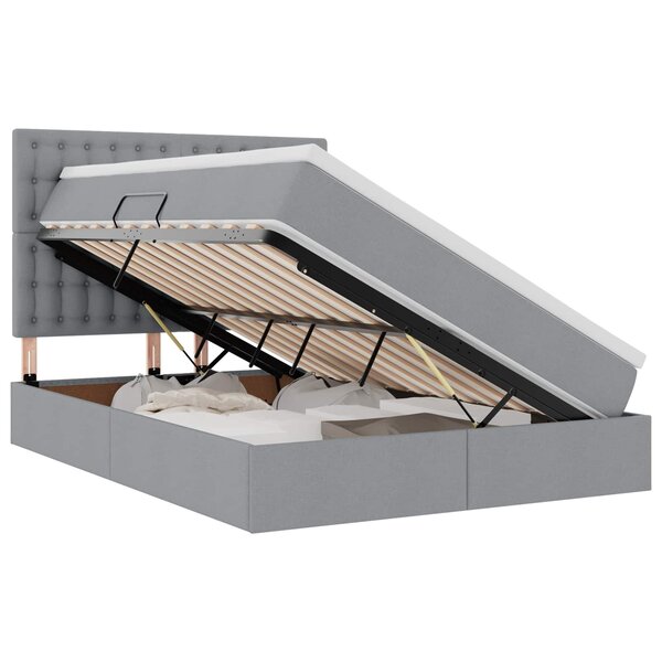 vidaXL Lit de rangement LED avec matelas Gris clair 140 x 190 cm Tissu