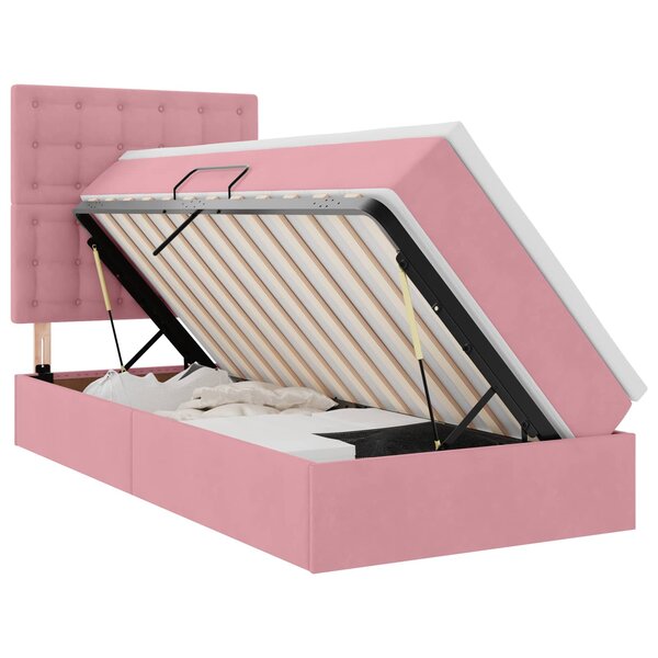 vidaXL Lit de rangement LED avec matelas Rose 90 x 190 cm Velours