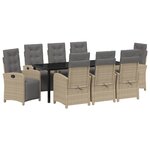 vidaXL Ensemble de salle à manger de jardin de 9 pièces avec coussins beige poly rotin