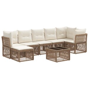 vidaXL Ensemble de canapé de jardin 8 Pièces Beige polyrotin