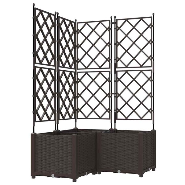 vidaXL Bac à fleurs avec Treillis 3 Pièces Marron 80 x 80 x 143 cm PP