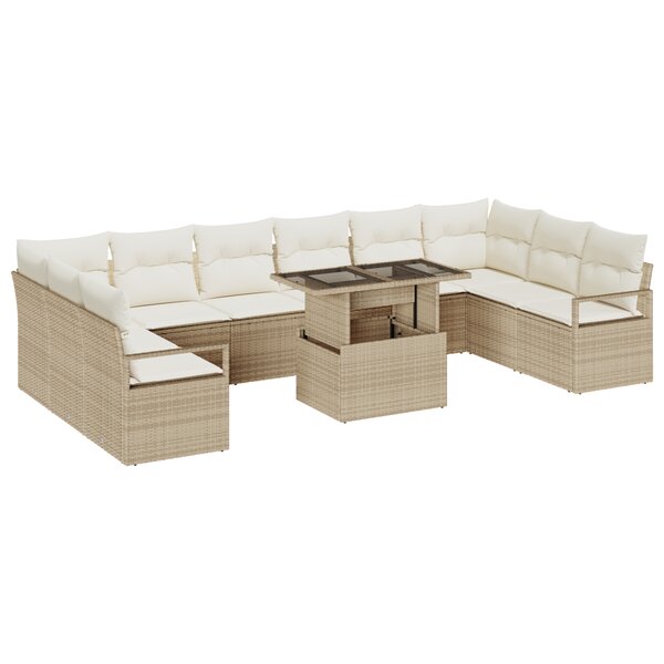 Canapé de jardin 11 pièces vidaXL avec coussins en poly rattan beige