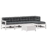 vidaXL Salon de jardin avec coussins 6 Pièces blanc bois de pin massif