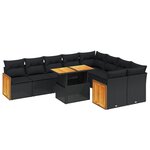 vidaXL Salon de jardin 10 Pièces avec coussins noir résine tressée