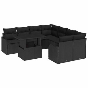 vidaXL Ensemble de canapé de jardin avec coussin 9 Pièces Noir Polyrotin