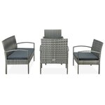 vidaXL Salon de jardin 5 Pièces avec coussins Résine tressée Gris