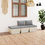 vidaXL Salon de jardin palette 3 Pièces avec coussins bois d'épicéa