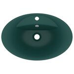 vidaXL Lavabo ovale à trop-plein Vert foncé mat 58 5x39 cm Céramique