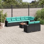 vidaXL Salon de jardin 9 Pièces avec coussins noir résine tressée