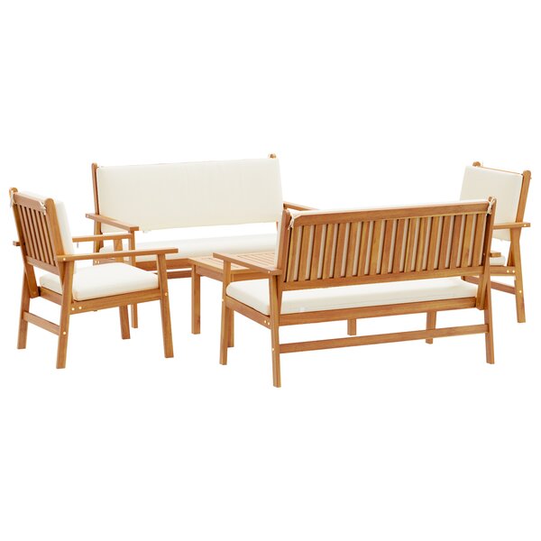 Ensemble de canapé de jardin 5 pièces avec coussins en bois d'acacia