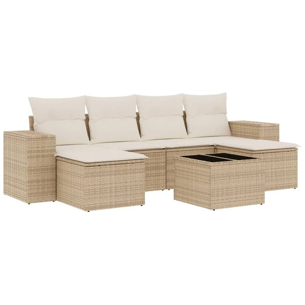 vidaXL Salon de jardin avec coussins 7 Pièces beige résine tressée