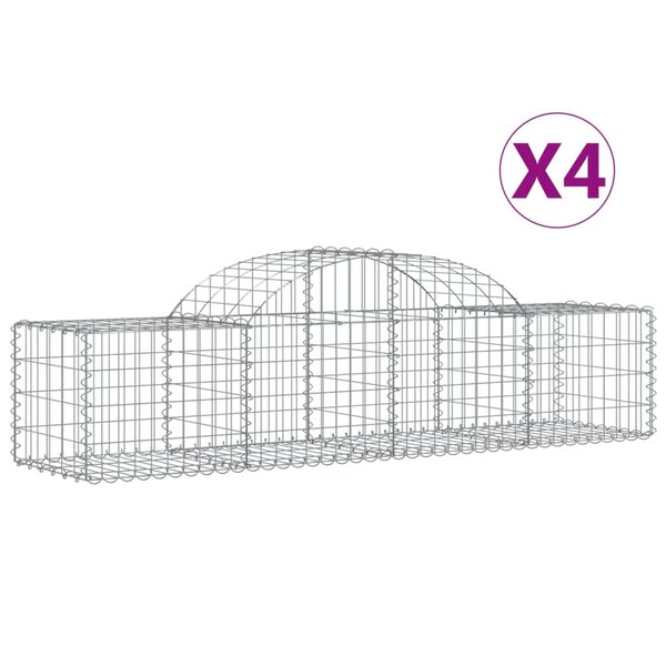 vidaXL Paniers à gabions arqués 4 Pièces 200x50x40/60 cm fer galvanisé