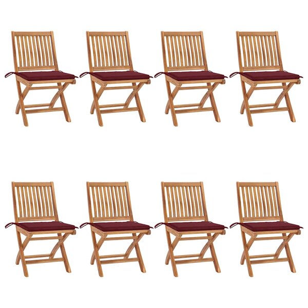 vidaXL Chaises pliables de jardin avec coussins lot de 8 Teck solide