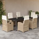 vidaXL Ensemble à manger de jardin et coussins 7 Pièces beige poly rotin