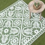 Tapis extérieur terrasse réversible - Tapis de jardin imperméable et résistant UV - Motif carrelage - Vert - 182x122 cm - HOMESCAPES