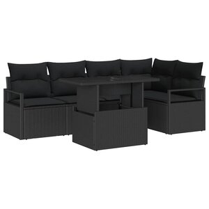 vidaXL Ensemble de canapé de jardin avec coussin 6 Pièces Noir polyrotin