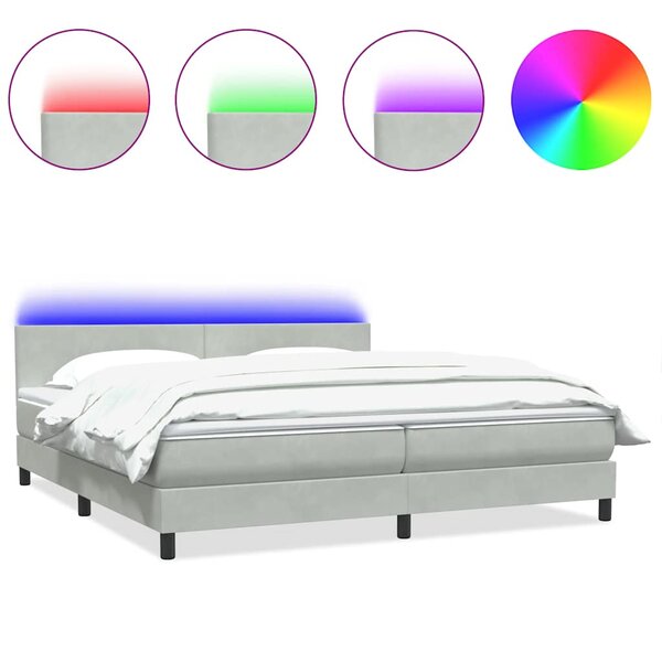vidaXL Sommier à lattes de lit et matelas et LED gris clair 180x210cm velours