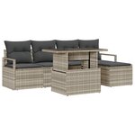 Ensemble de canapés de jardin 6 pièces avec coussins gris clair poly rotin