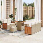 Ensemble de Canapé de Jardin de 8 Pièces avec Coussins Beige Poly Rotin Acacia