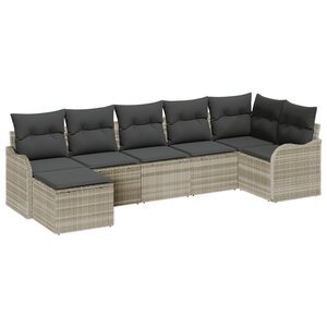 Ensemble de Canapés de Jardin 7 Pièces avec Coussins Gris Clair Poly Rattan