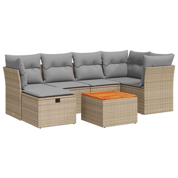 vidaXL Salon de jardin avec coussins 7 Pièces beige résine tressée