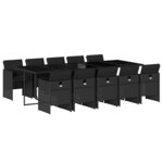 vidaXL Ensemble à manger de jardin 11 Pièces coussins noir résine tressée