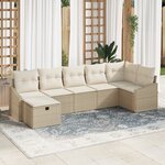 vidaXL Ensemble de canapé de jardin 7 pièces avec coussins Beige Poly Rattan