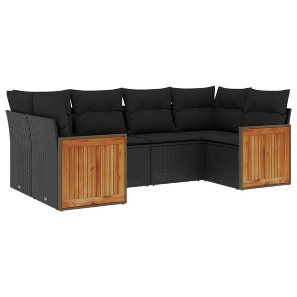 vidaXL Salon de jardin 6 Pièces avec coussins noir résine tressée