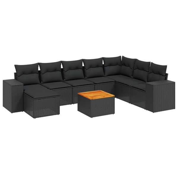 vidaXL Salon de jardin 9 Pièces avec coussins noir résine tressée