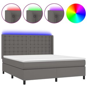 vidaXL Sommier à lattes de lit matelas LED Gris 180x200 cm Similicuir