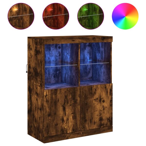 vidaXL Buffet avec lumières LED chêne fumé 81x37x100 cm