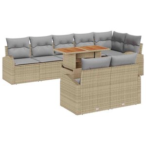 vidaXL Ensemble de canapé de jardin 9 Pièces Beige Poly rotin