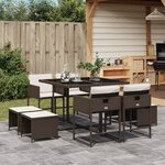 vidaXL Ensemble à manger de jardin et coussins 9 Pièces marron poly rotin
