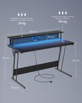 Bureau gaming avec led et multiprise table gamer bureau informatique avec rehausseur d’écran pour 2 ordinateurs pour chambre 60 x 100 x 76 cm noir carbone 12_0004632