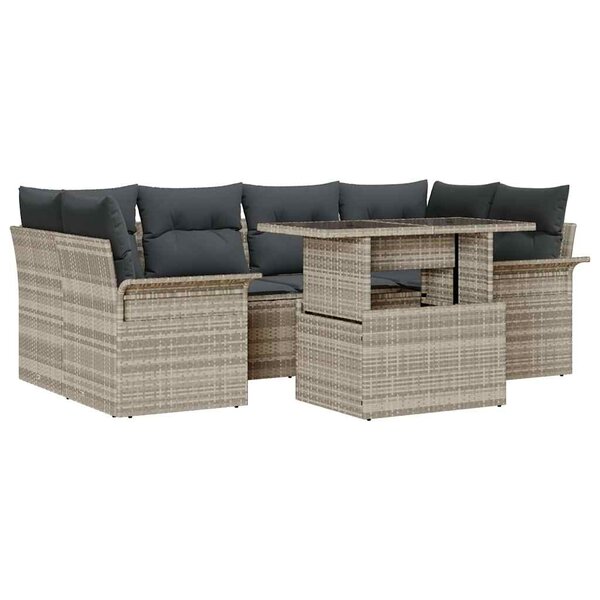 vidaXL Ensemble de canapé de jardin 7 Pièces Gris clair Poly rotin
