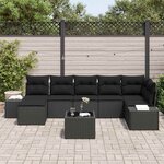 vidaXL Ensemble de canapé de jardin avec coussin 7 Pièces Noir polyrotin