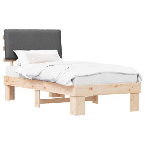 vidaXL Cadre de lit avec tête de lit rembourrée Gris foncé 75 x 190 cm