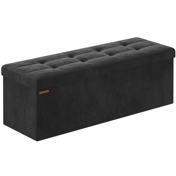 Banc de rangement pouf en velours avec couvercle avec 2 boîtes séparateur amovible capacité de charge 300 kg pour couloir salon chambre noir 12_0004159