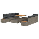 vidaXL Ensemble de Canapé de Jardin 11 Pièces avec Coussins Gris Poly Rotin Acacia