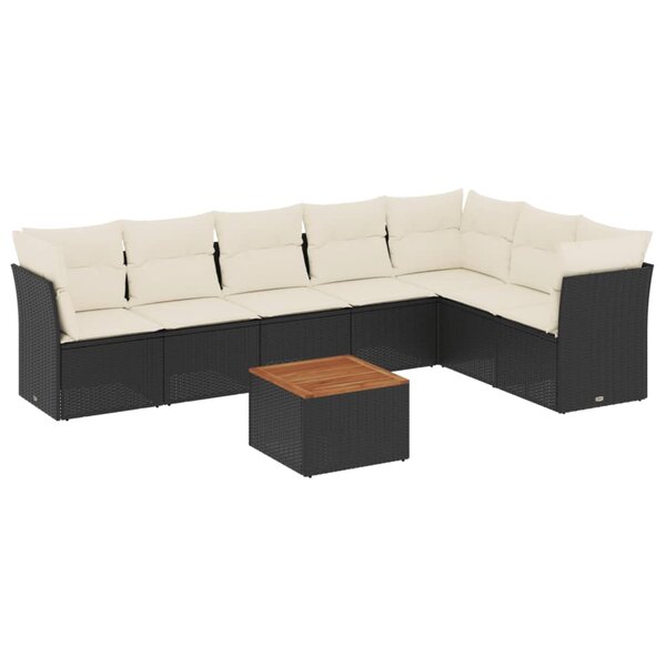 vidaXL Salon de jardin 8 Pièces avec coussins noir résine tressée