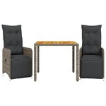 vidaXL Ensemble de bistro de jardin 3 Pièces coussins gris poly rotin