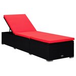 vidaXL Chaise longue avec coussin et table à thé Résine tressée Rouge