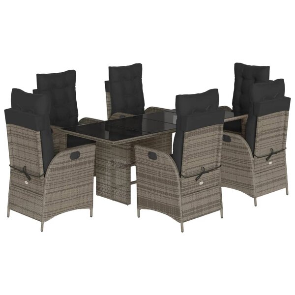 vidaXL Ensemble à manger de jardin et coussins 7 Pièces gris rotin