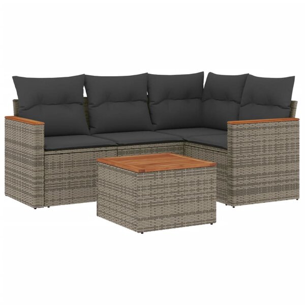vidaXL Salon de jardin 5 Pièces avec coussins gris résine tressée