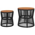 vidaXL Tables d'appoint de jardin 2 Pièces dessus en bois noir poly rotin