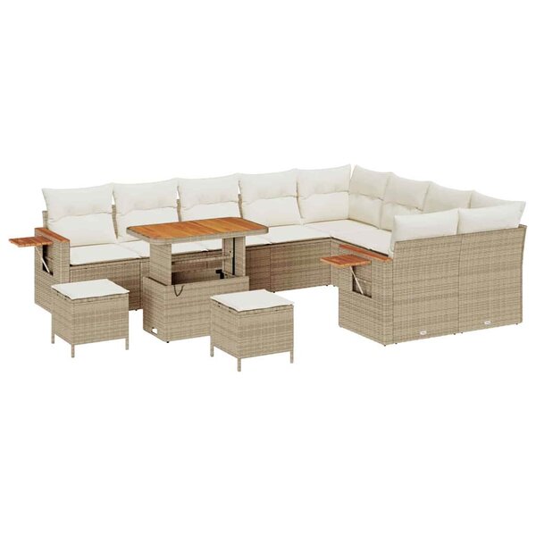 vidaXL Ensemble de canapé de jardin 12 Pièces Beige Poly rotin